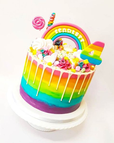 15 Ravishing Rainbow Cakes - Find Your Cake Inspiration Sweets Cake, Cakes Rainbow, Rainbow Cake Pops, Rainbow Cake Recipe, Rainbow Unicorn Cake, Rainbow Cakes, Candy Birthday Cakes, Rainbow Birthday Cake, Candy Cakes