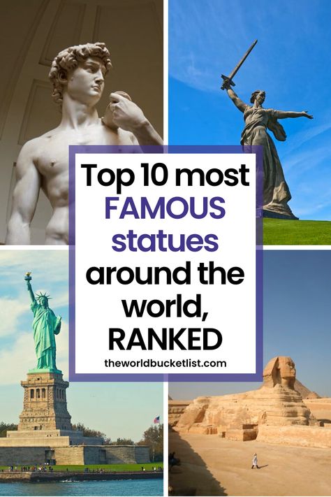 These ten famous statues need to be on your world bucket list.😁 World Famous Places, Famous Statues, World Bucket List, World Famous Buildings, Christ The Redeemer Statue, Art Deco Statue, Liberty Island, Ancient Greek Sculpture, Famous Sculptures