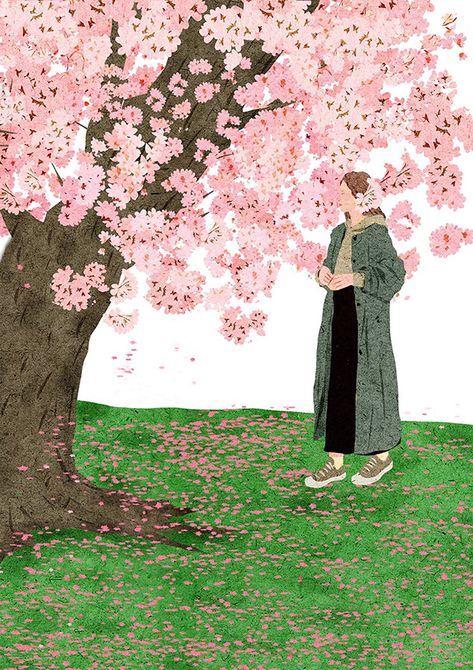 Cherry Blossom on Behance Becky Hemsley, Drawing Magazine, Cherry Blossom Illustration, Breathe Magazine, Blossom Illustration, Uk University, Cherry Blossoms Illustration, Cherry Blossom Watercolor, Flow Magazine