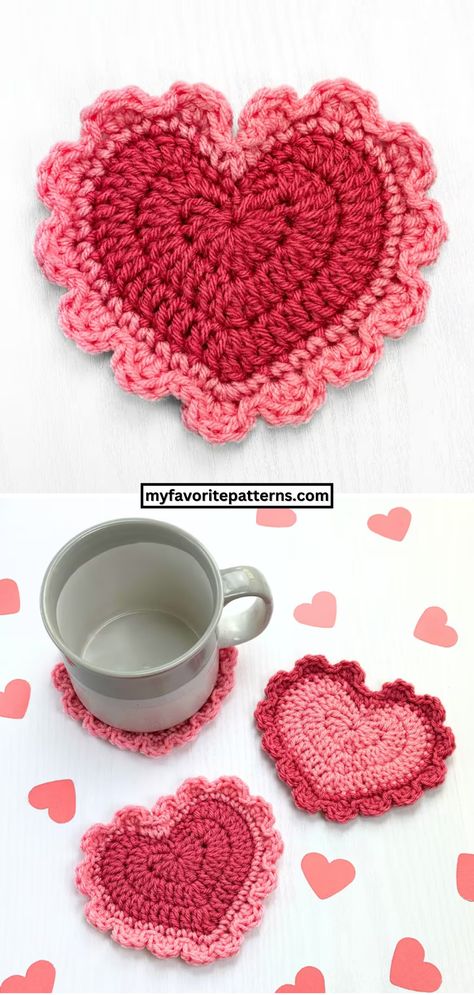 Easy Heart Coaster Crochet Pattern for Beginners Summer Crochet Decor, Crochet Valentine Patterns, Crochet Coasters Free Pattern, Crochet Heart Pattern, Crochet Coaster, Valentines Patterns, Summer Craft, Crochet Coaster Pattern, Vintage Crochet Patterns