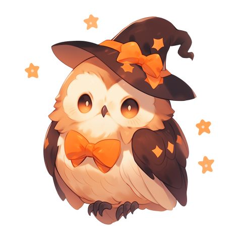 Cute Kawaii Magical Halloween Owl Sticker Owl Concept Art, Owl Artwork Illustrations, Fox Illustration Cute, Graypillow Art, Owl Anime, Owl Character Design, Art Observation, Anime Owl, Owl Kawaii