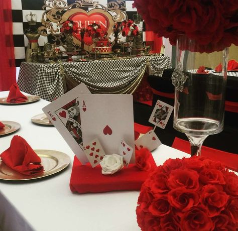 Queen Of Hearts Birthday, Hearts Birthday Party, Heart Themed Birthday, Angel Decorations, Sweet Sixteen Birthday Party Ideas, Red Birthday Party, Wonderland Party Decorations, Sweet 16 Themes, Quince Decorations