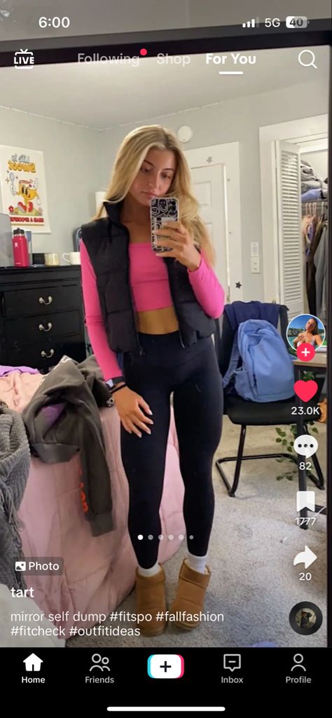 Pink Winter Outfit Ideas, Align Tank Outfit Winter, Swiftly Tech With Sweatpants, Coral Leggings Outfit, Winter Fits School, Valentine’s Day Fits For School, Cute Outfits To Wear With Leggings, Cute Valentines Day Outfits For School, Testing Day Outfits