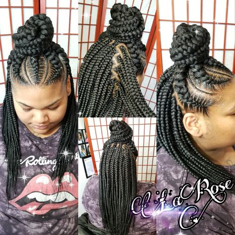 ✅✅Book: 2-10 Feed in braids with Medium individuals✅✅ ⠀ ⠀ ⠀ ⠀  CLICK THE LINK IN BIO OR BOOK NOW!! ⠀ ⠀ ⠀ ⠀ #Hairbylarose #Rockford #Rockfordstylist #LaRose #braid #braids #braidlife #Bob #bobboxbraids #BoxBraids #individuals #crochet #crochetbraids #feedinbraids #feederbraids #braidedponytail #weave #weaves #silkpress #kidsbraids #kidstyles #kidbraids #cornrows #Frenchbraids #springtwist French Braids With Individuals In The Back, Feed In Braids With Bangs, Yarn Braids Styles, Braids With Bangs, French Braided Bangs, Braided Bangs Hairstyles, Sleek Braid, Feeder Braids, Feed In Braids