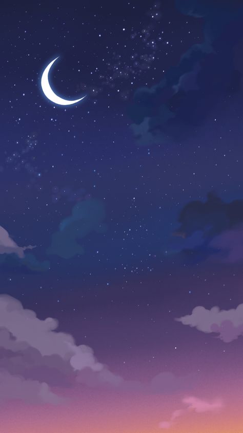 Flying, Deep in the night Theme on Behance Night Sky Phone Background, Night Sky Graphic Design, Night Cartoon Aesthetic, Night Aesthetic Drawing, Anime Night Sky, Night Sky Illustration, Night Sky Drawing, Night Time Aesthetic, Photoshop Ipad