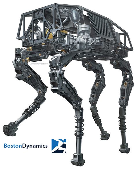 Boston Dynamics BigDog Robot Illustration - http://jamesprovost.com/portfolio/boston-dynamics-bigdog Dog Robot, Real Robots, Boston Dynamics, Futuristic Robot, Robotics Projects, Robot Illustration, Humanoid Robot, Sci Fi Design, Robot Arm