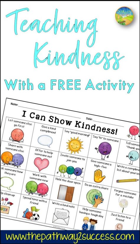 Teach kindness with a free printable learning activity for kids and young adults. As teachers and parents, we know that teaching about being kind can create a more positive learning environment for everyone! Complete a kindness challenge with a fun lesson to help encourage a caring and positive community for all. #kindness #pathway2success Kindness Worksheets, Worksheets For Middle School, Kindness Lessons, Teaching Kindness, Kindness Projects, Kindness Challenge, Activities Worksheet, World Kindness Day, Kindness Activities