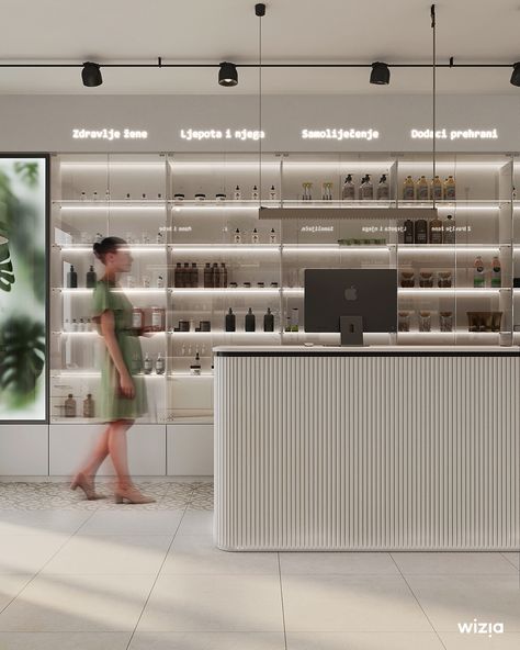 Pharmacies Interior Design, Hospital Pharmacy Design Interior Modern, Retail Pharmacy Design, Luxury Pharmacy Interior Design, Perfume Shop Interior Design, Modern Pharmacy Design, Farmacy Design, Cosmetic Store Design, Mobile Store Design