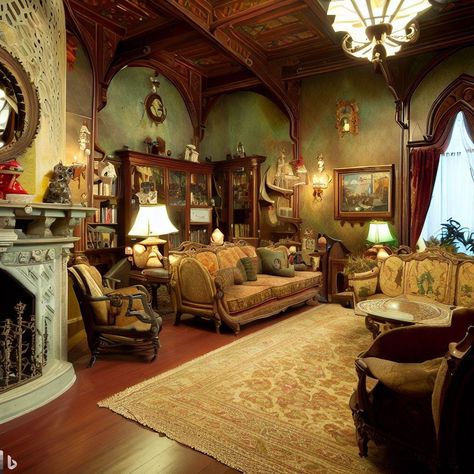 Victorian Orientalism Interior, Victorian Era Apartment, Victorian Great Room, Comfy Victorian Living Room, 18th Century Drawing Room, Old Victorian House Interior, 19th Century Decor Interior Design, Haunted Victorian House Interior, 18th Century Living Room