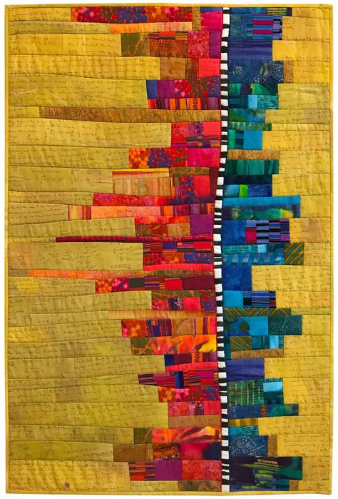 Narrow Quilted Wall Hanging, Improv Quilts Modern, Improv Quilting Ideas, Art Quilts Inspiration, Art Deco Quilt, Quilt Patterns Ideas, Modern Quilt Designs, Abstract Art Quilt, Contemporary Art Quilt