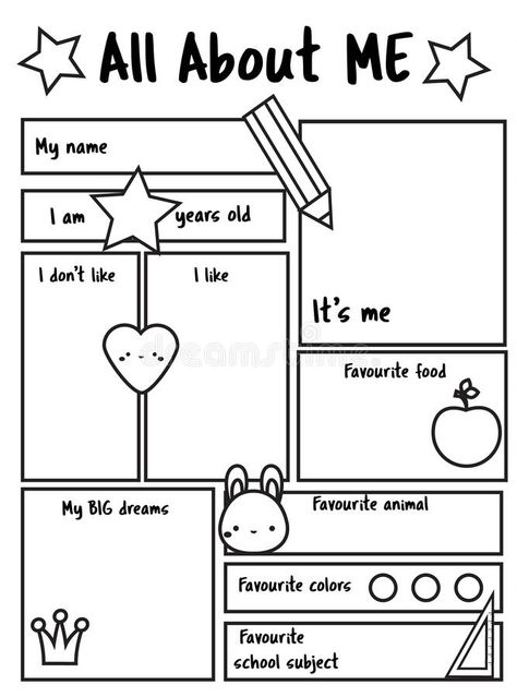 About Me Printable, All About Me Printable, Organizator Grafic, All About Me Worksheet, About Me Template, All About Me Preschool, About Me Activities, Bullet Journal Mood Tracker Ideas, Writing Prompts For Kids