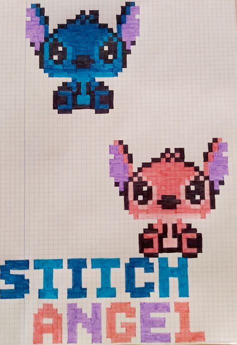 Stitch Disney Pixel Art, Stitch And Angel Pixel Art, Disney Pixel Art Easy, Modele Pixel Art Disney, Pixel Art Disney Stitch, Pixel Art Stitch, Pixel Art Disney, Mini Pixel Art, Pixlr Art