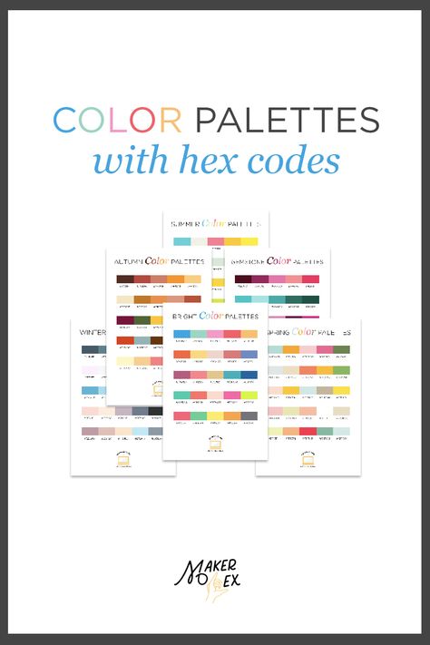 Color Palettes for Web, Digital, Blog & Graphic Design with Hexadecimal Codes - Maker Lex #colorpalette #branding #graphicdesign #hexcodes #hexadecimalcolor Color Palette Hex Codes Excel, Bright Colour Palette Hex Codes, Google Sheet Color Palette, Brand Kits With Hex Codes, 8 Color Palette Colour Schemes, Free Brand Kit With Hex Codes, Hex Color Codes Palette, Google Color Codes, Brand Kit With Hex Codes