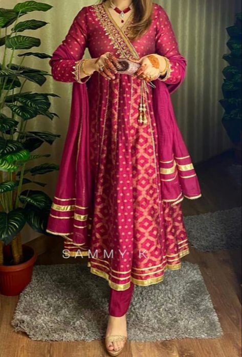 Angrakha Anarkali Party Wear, Couture, Haute Couture, Peshwas Pakistani Anarkali, Anarkali For Pregnant Women, Banarsi Anarkali Suit Design, Bhopali Style Dress, Brocade Anarkali Dress, Peshwas Pakistani