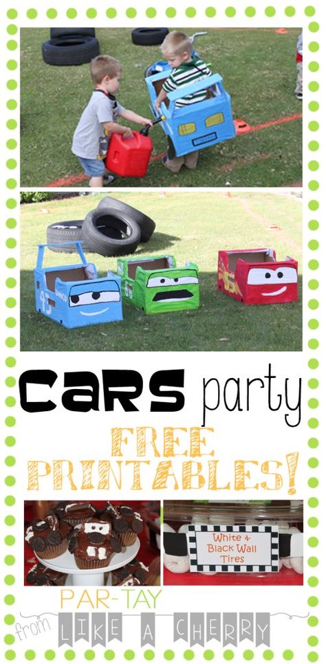 Cars Out Of Cardboard Boxes, Disney Pixar Cars Birthday Party Free Printable, Cars Birthday Party Food, Disney Party Diy, Birthday Party Food Ideas, Pixar Cars Birthday, Cars (disney) Party, Cars Birthday Party, Disney Cars Party