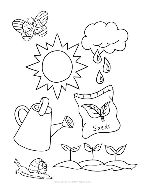 Simply Love Printables Spring Coloring Page Plant Seeds Fimo, Gardening With Kids, Seeds Preschool, Spring Coloring Sheets, Seed Craft, Garden Coloring Pages, Planting For Kids, Seeds Color, April Crafts