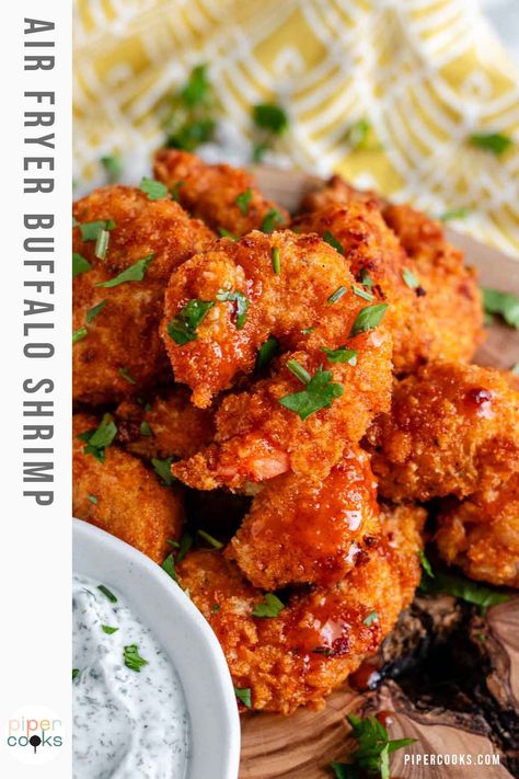 Love buffalo shrimp? Try making it in your air fryer for a lighter, quicker option. This recipe shows you how to get that crispy texture and spicy kick without deep frying. Perfect for any occasion, whether it’s a family dinner, a party appetizer, or a satisfying snack. This air fryer buffalo shrimp is great as an appetizer, in salads, tacos, grain bowls, or tossed on top of pasta. Air Fryer Buffalo Shrimp Recipes, Buffalo Shrimp Air Fryer, Buffalo Shrimp Wraps, Air Fryer Buffalo Shrimp, Shrimp Recipes Air Fryer, Buffalo Shrimp Salad, Air Fryer Recipes Shrimp, Buffalo Shrimp Recipes, Shrimp Wraps