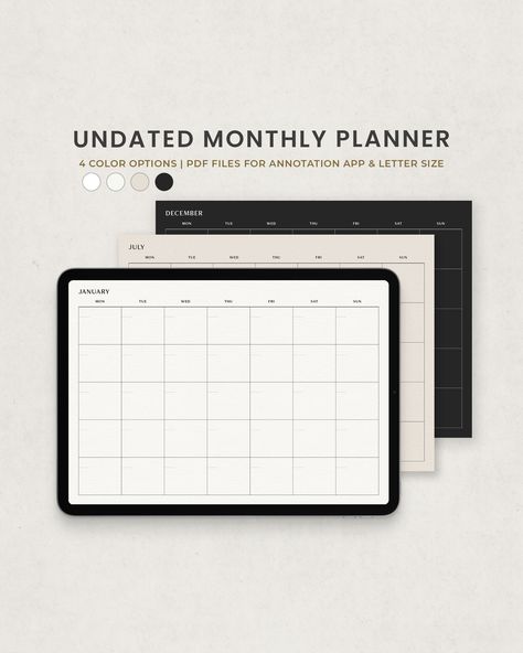 Monthly Planner Template Landscape, Planner Template Landscape, Ipad Planner Template Free, Template For Goodnotes, Planner Monthly Layout, Template Landscape, Undated Monthly Calendar, Paper Texture White, Digital Planner Template