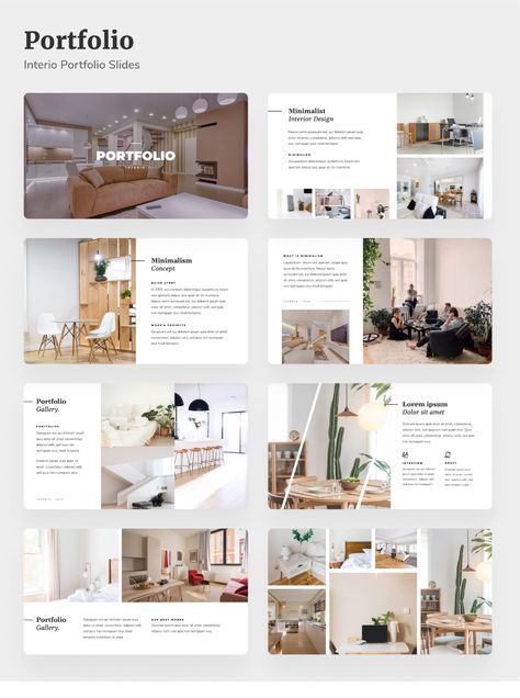 Interio - Creative Interior Design PowerPoint Template by mhudaaa | GraphicRiver Portfolio Design Cover Page, Interior Design Portfolio Cover Page, Interior Design Magazine Layout, Interior Design Portfolio Examples, Portfolio D'architecture, Design De Configuration, Interior Design Portfolio Layout, Visual Resume, Interior Design Template