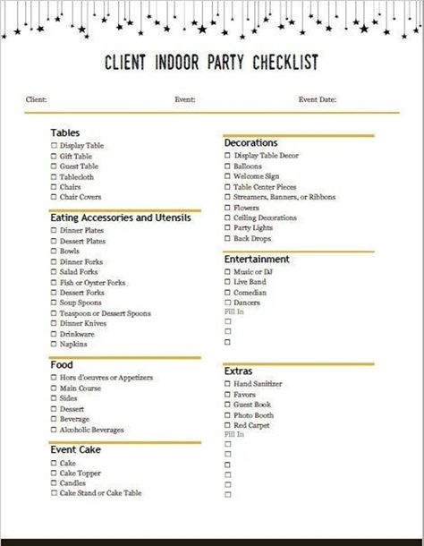 Client Party Planning Checklist - Etsy Organisation, Party Decoration Checklist, Party Supplies Checklist, Birthday Party Planning Checklist, Birthday Party Checklist, Party Planning Business, Party Planning Checklist, Party List, Quinceanera Planning