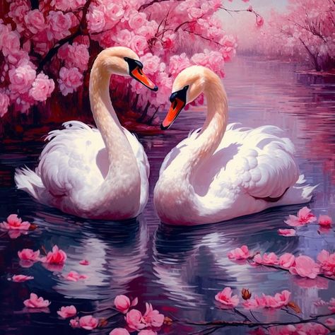 Swan Drawing, Colorful Art Paintings, Swan Pictures, Two Swans, Decent Wallpapers, Lion Sketch, Swan Painting, Pink Flowers Background, Funny Stickman