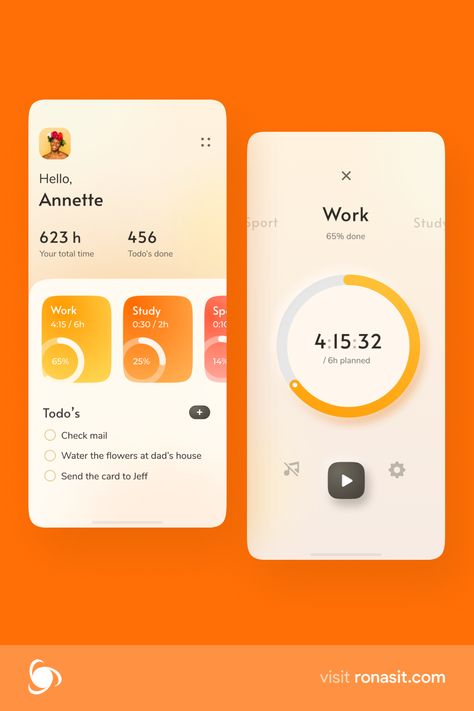 App Features Design, Productivity App Design, Minimalist App Design, Minimal App Design, Orange Website Design, Time Tracking App, App Illustration, Mobil Design, Illustration Minimal