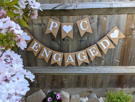 Backyard Engagement Party Decorations, Small Engagement Party, Engagement Party Backdrop, Engagement Party Banners, Engagement Party Diy, Bunting Design, Engagement Banner, Garden Party Decorations, Party Bunting