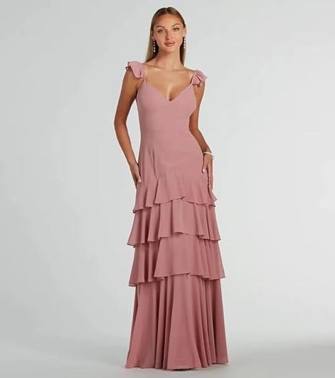 Amazon.com: Boey Frek Tiered Bridesmaid Dresses for Wedding Flowy Chiffon V Neck Spaghetti Straps Formal Gown : Clothing, Shoes & Jewelry Spaghetti, Chiffon Formal Dress, Duster Earrings, Sheer Chiffon, Chiffon Fabric, Formal Occasion, Formal Dress, Spaghetti Straps, Long Dress