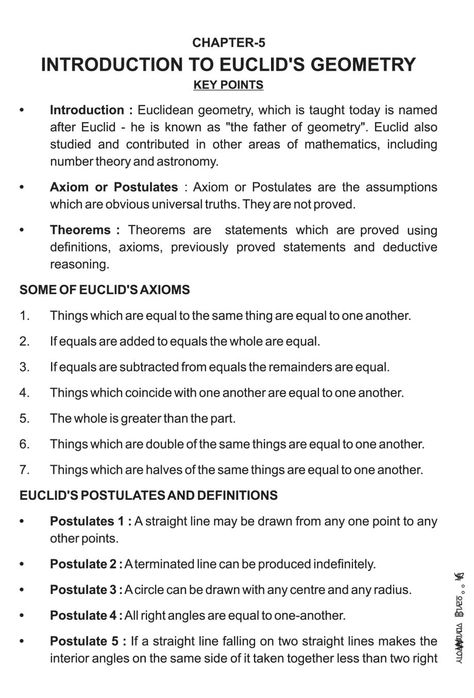 Class 9 Math Introduction to Euclids Geometry Notes, Important Questions & Practice Paper Euclid Geometry, Maths Notes, Geometry Notes, Class 9 Maths, Euclidean Geometry, Number Theory, Study Flashcards, Math Notes, Class 9