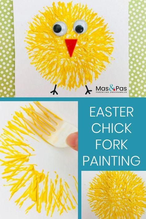 Painting With Toddlers, Fork Painting, Påskeaktiviteter For Barn, Fork Crafts, Easter Crafts Preschool, Toddler Painting, Easter Crafts For Toddlers, Aktiviti Kanak-kanak, Easter Preschool