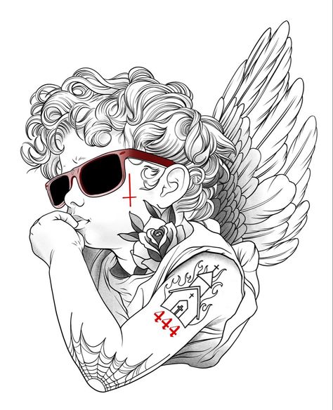 Religous Tattoo Stencil, Chicano Art Wallpaper, Small Dope Tattoos, Half Sleeve Tattoos Sketches, Cupid Tattoo, Chicano Tattoos Sleeve, Cherub Tattoo, Cool Tattoo Drawings, Realistic Tattoo Sleeve