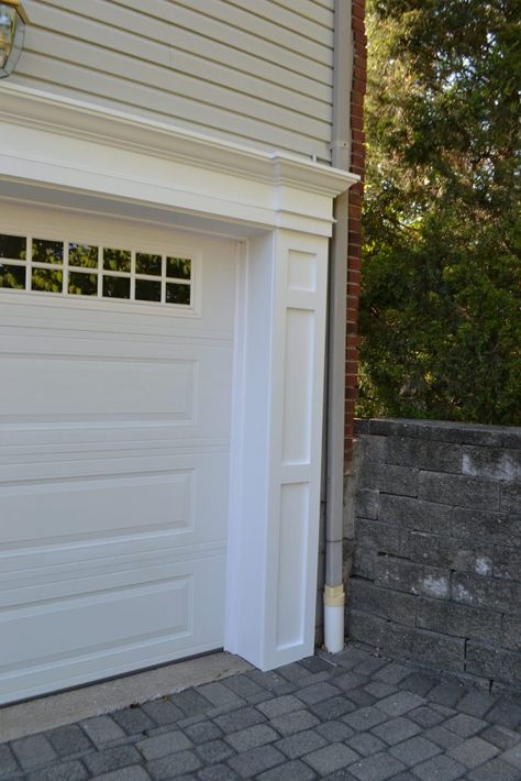 Monk's Home Improvements replaced this Randolph, NJ home's rotting and peeling garage trim with a new decorative azek trim. Garage Door Trim Ideas, Door Trim Ideas, Exterior Door Trim, Garage Door Trim, Garage Pergola, Sectional Garage Doors, Garage Door Styles, Garage Door Types, Trim Ideas