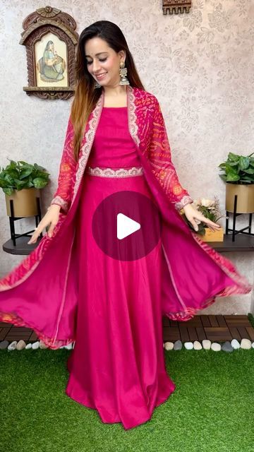 Radha Gobind Kurtis on Instagram: "Gangaur Special💗✨
Pure Silk Long Gown With Georgette Bhandej Jacket At Manufacturing Rate😍
.
.
Whatsapp Us on 8240373023 For Enquiries ❤️
.
.
.
#bhandej #bandhani #bandhanidress #gangaur #gangaurfestival #rgkurti" Bandhani Dress Design, Bandhani Dress Party Wear, Bandhani Jacket, Silk Long Gown, Georgette Kurtis, Kurti With Jacket, Suit With Jacket, Silk Kurti Designs, Bandhani Dress
