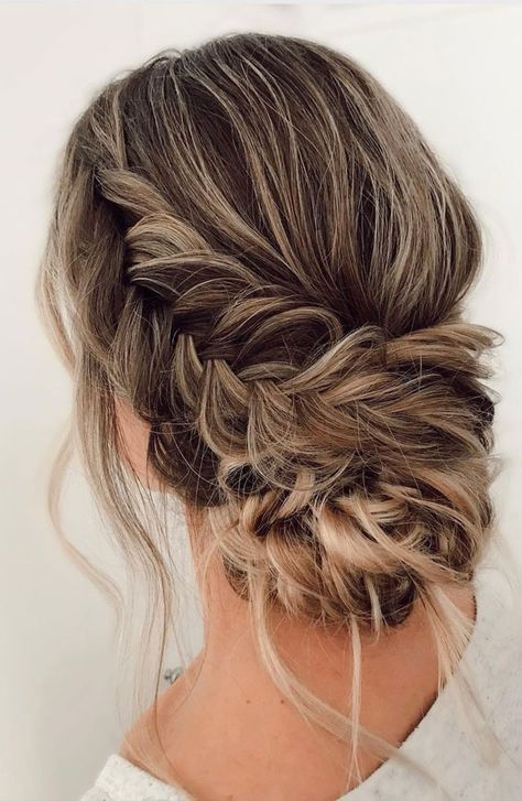 chunky braided crown updo, updo hairstyles, bridal updos Boho Low Bun, Boho Bun, Prom Updo, Chunky Braids, Bride Updo, Hairstyles To Try, Braided Cornrow Hairstyles, Peinados Recogidos, Updos For Medium Length Hair