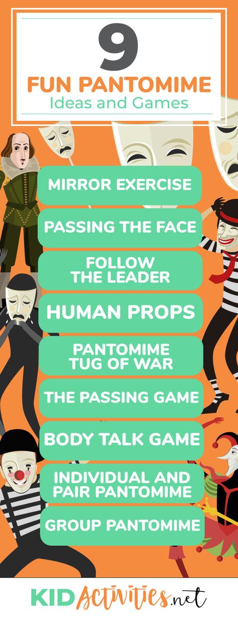 A collection of pantomime games and activity ideas. Great for drama class or for class plays.#kidactivities #kidgames #activitiesforkids #funforkids #ideasforkids Pantomime, Pantomime Ideas, Drama Games For Kids, Games For Grade 1, Theater Games, Acting Games, Acting Exercises, Middle School Drama, Drama For Kids