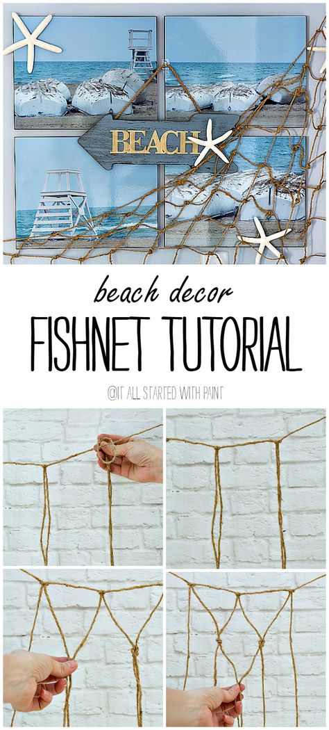 how-to-make-fishnet-beach-decor-ideas 2 Strand Decor, Decor Marin, Diy Dekor, Deco Marine, Nautical Diy, Beach Room, Beachy Decor, Beach Bedroom, Beach Wall Decor