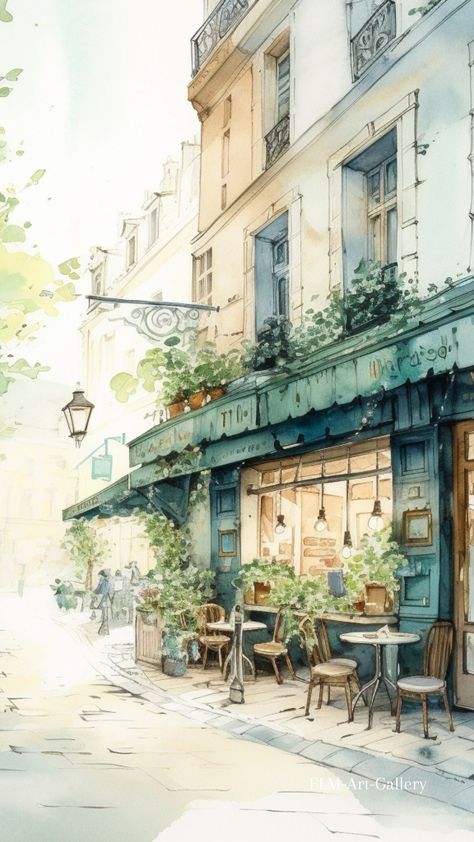 Beautiful Stunnuing Watercolor Wall Art Collection Croquis, Shop Front Watercolor, House Watercolor Illustration, Watercolor Interior Painting, French Watercolor Paintings, Urban Watercolor Paintings, Bistro Illustration, Watercolor Architecture Sketches, Watercolor Art Buildings