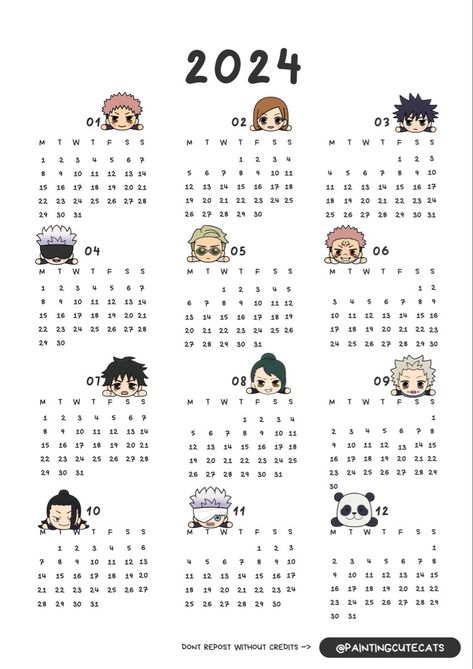 Chibi 2024 calendar of jujutsu Kaisen, please follow me for more content Wall Command Center, Muka Lelaki, Art Buildings, Office Planner, 2024 Calendar Printable, Acrylic Calendar, Kalender Design, Seni Pop, Desain Quilling