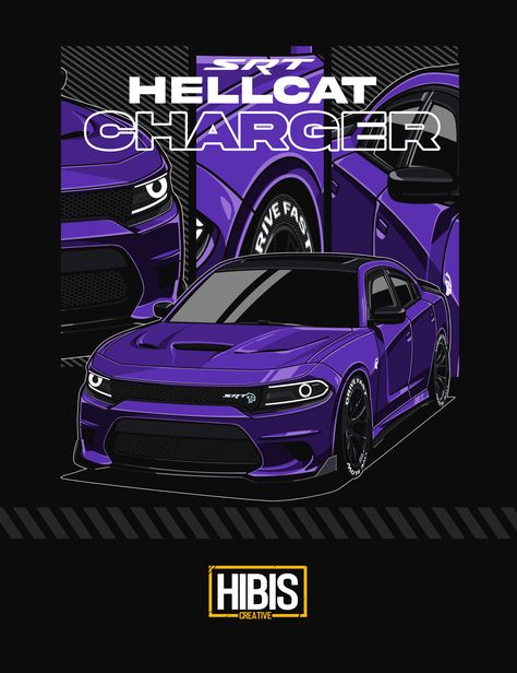 Car Graphic Design, Doge Challenger, Hellcat Charger, Dodge Charger Srt Hellcat, Dodge Charger Hellcat, Charger Srt Hellcat, Dodge Challenger Hellcat, Vector Car, Automotive Illustration