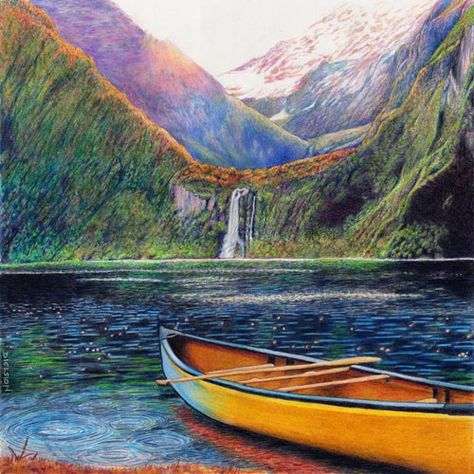 Colour Pencil Art Landscapes, Pencil Colour Painting, Color Pencil Drawings, Pencil Sketches Landscape, Styl Grunge, Flowers And Animals, Landscape Pencil Drawings, Drawing Scenery, Color Pencil Sketch