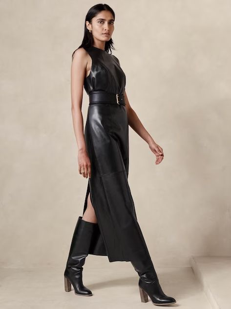 Women's Clothing - Shop New Arrivals | Banana Republic All Leather Outfit Women, Leather Maxi Dress, Soft Dramatic, Maxi Dress Black, High Waist Fashion, Anime Warrior, 2024 Fashion, Leather Boots Women, Leather Dresses