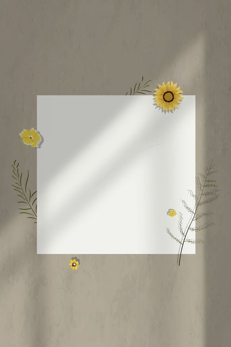 Cream wall shadow blank paper frame background with yellow flower decor | free image by rawpixel.com / PLOYPLOY Blank Frames Templates, Yellow Frame Background, Yellow Template Background, Background With Frame, Wall Shadow, Sunflowers Background, Paper Background Design, Instagram Photo Frame, Free Illustration Images
