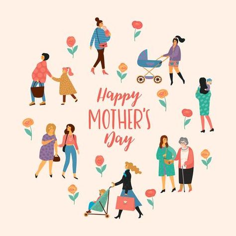 Happy Mothers Day. Vector illustration with women and children. Happy Mothers Day Illustration, Mothers Day Vector, Mothers Day Illustration, Day Illustration, Quote Stickers, Happy Mother's Day, Mothers Day Cards, Hardcover Notebook, Art Pages