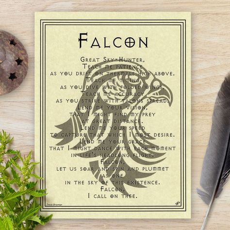 The Falcon Prayer poster offers you an invocation to the cunning and agile bird of prey. Call upon the qualities of the Falcon spirit and draw them into your life. These posters from AzureGreen are printed on high-quality parchment paper. They’re suitable for framing or adding to a study folder or Book of Shadows. Each measures 8.5" x 11". Posters ship in a plastic sleeve with chipboard backing. Paper color and weight varies slightly between lots, so please keep that in mind if purchasing different posters. Book Of Shadows, Prayer Poster, Bird Of Prey, The Falcon, Paper Color, Parchment Paper, Let It Be, In This Moment