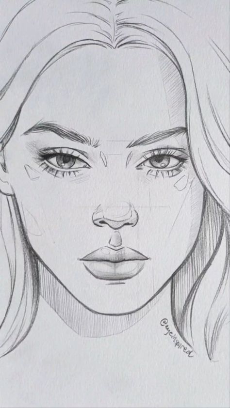 Self Portrait Drawing Tutorials, Art Sketches Faces How To Draw, Fashion Illustration Eyes, Drawing Ideas Human Face, Faces Drawing Sketches, Female Face Reference Drawing Sketch, Face Outline Drawing Sketch, Human Portrait Sketch, Face Sketch Female