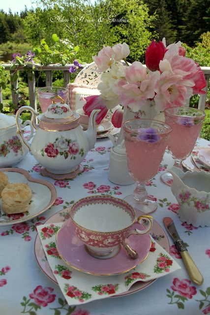 Aiken House & Gardens: Romantic Pink Balcony Tea Pink Balcony, Vintage Tea Parties, Tea Party Table, House Gardens, Tea Party Food, Vintage Tea Party, Afternoon Tea Parties, Pink Tea, Tea Party Garden