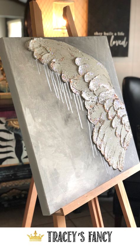 I could totally DIY these glittered, metallic angel wings!! Original Canvas Art by Tracey Bellion of Traceysfancy.com | Online Class to learn how to make your own drippy metallic and textured angel wings art | DIY Art Class | Angel Wings Decor | Angel Wings Wall Decor | Girls Craft Night in Ideas | Whimsical Art #angelwings #handmade DIY Christmas Gift Ideas | Christmas Wall Art n| Handmade Gifts | Painted Art | Painting | Simple Wall Paintings, Angel Wings Painting, Angel Wings Decor, Angel Wings Art, Angel Wings Wall Decor, Art Fantaisiste, Original Canvas Art, Gallery Wall Layout, Angel Wings Wall