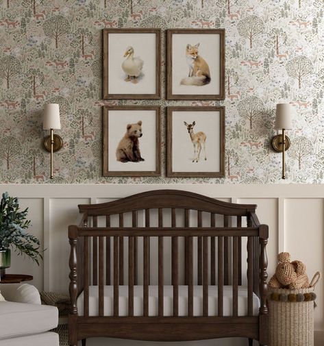 Cozy Earth Nursery, Pretty In The Pines Nursery, Nursery Ideas Antique, Gender Neutral Traditional Nursery, Dark Brown Nursery Furniture, Vintage Green Nursery, Espresso Crib Nursery, Wainscoting Nursery Boy, Warm Nursery Ideas