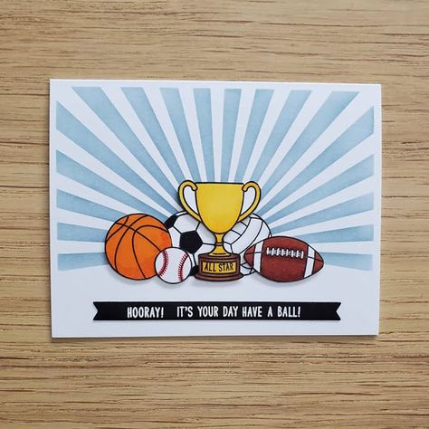 Sunny Studio Stamps: Team Player Customer Card by Daria Zender Sport Cards Ideas, Breakfast Puns, Ball Theme Birthday, Sports Day Poster, Preschool Letter Crafts, Matchbox Crafts, School Board Decoration, Customer Card, Paper Embellishments