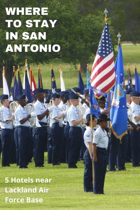 Planning a trip to San Antonio during BMT Graduation at Lackland Air Force Base can be emotional and intimidating. But it doesn't have to be. We're sharing 5 hotels near base that you can book for a pleasant stay. Air Force Bmt Graduation, Air Force Bmt, Basic Training Graduation, Air Force Graduation, Lackland Air Force Base, Midwest Travel Destinations, Lackland Afb, Basic Military Training, Air Force Mom